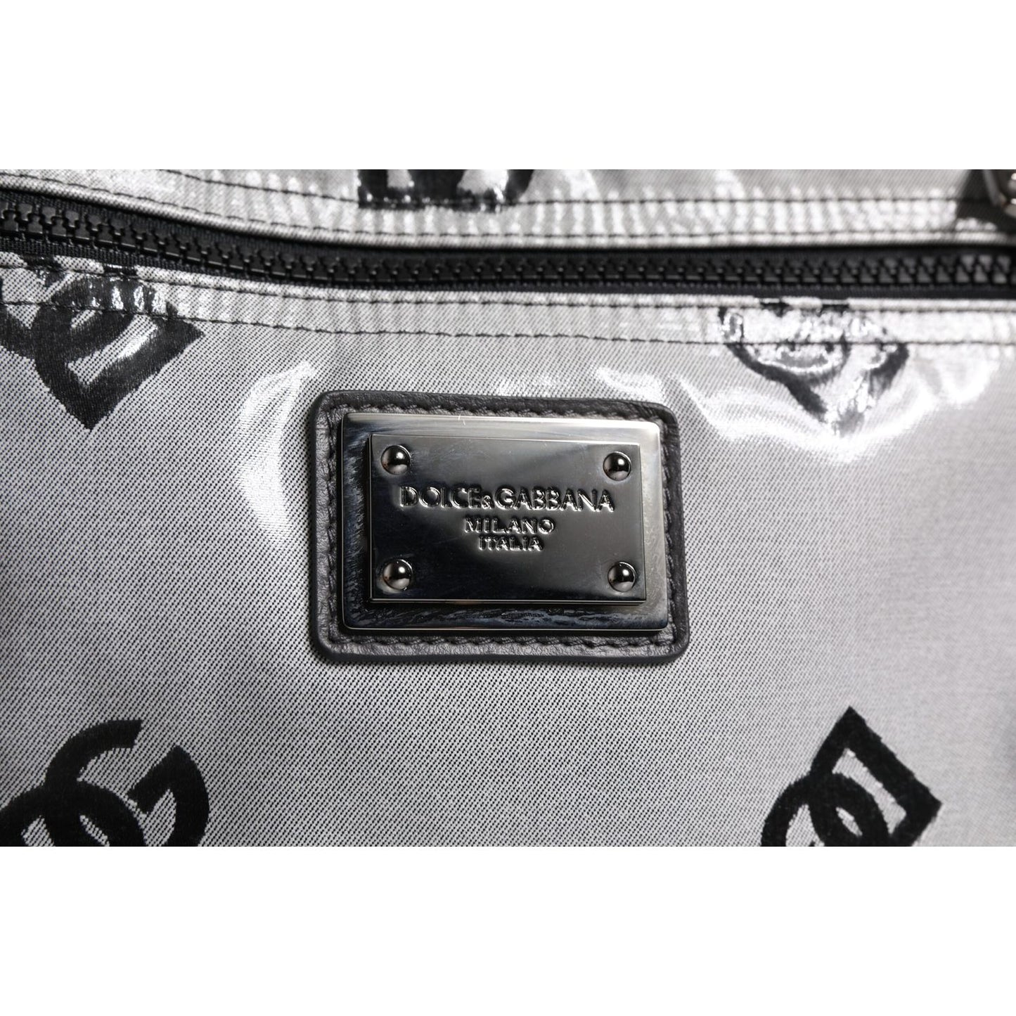 Dolce & Gabbana Polyester Gray Black DG Logo Plaque Backpack Bag