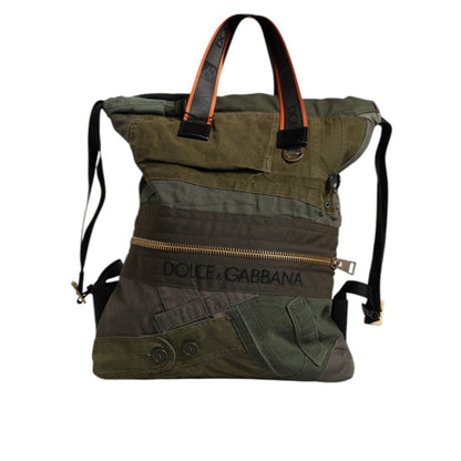 Dolce & Gabbana Military Green Patchwork Rucksack Backpack Bag