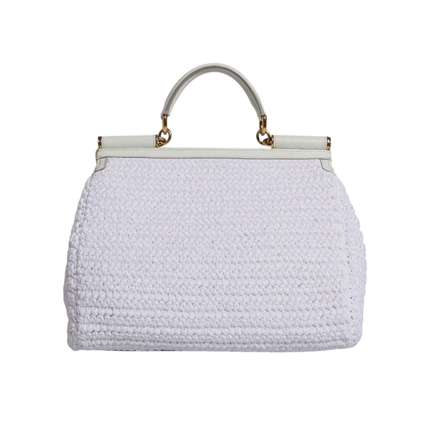 Dolce & Gabbana White Rafia Leather Top Handle Crossbody Bag
