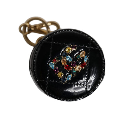 Dolce & Gabbana Black Lamb Leather DG Crystal Round Coin Purse Wallet