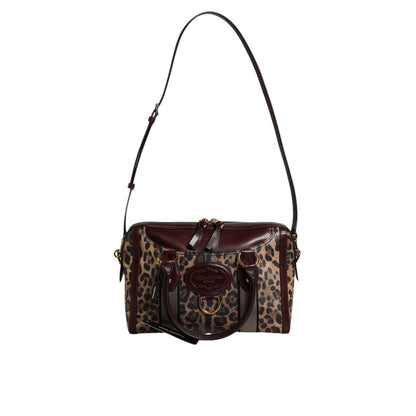 Dolce & Gabbana Brown Leopard Leather Shoulder Strap Duffle Bag