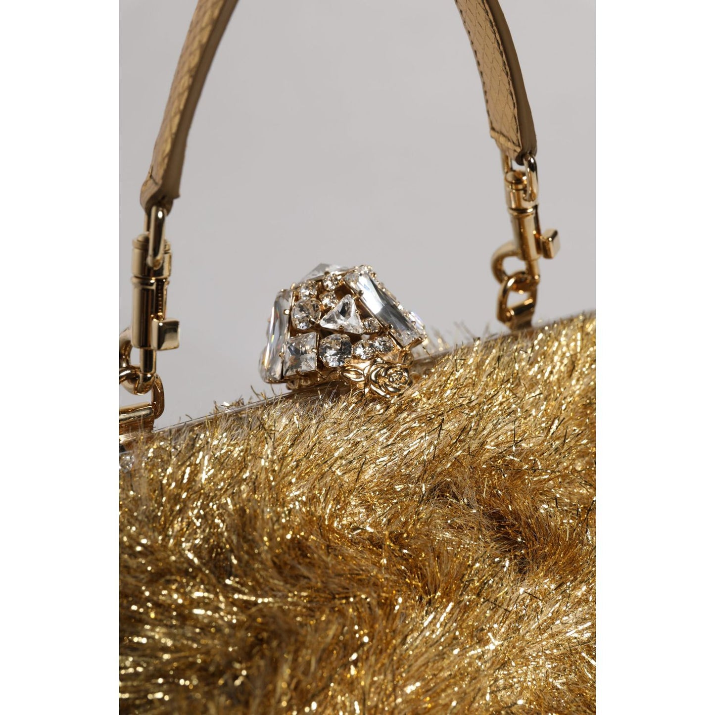 Dolce & Gabbana Gold Vanda Chain Strap Tinsel Crystal Evening Clutch Bag