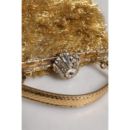Dolce & Gabbana Gold Vanda Chain Strap Tinsel Crystal Evening Clutch Bag