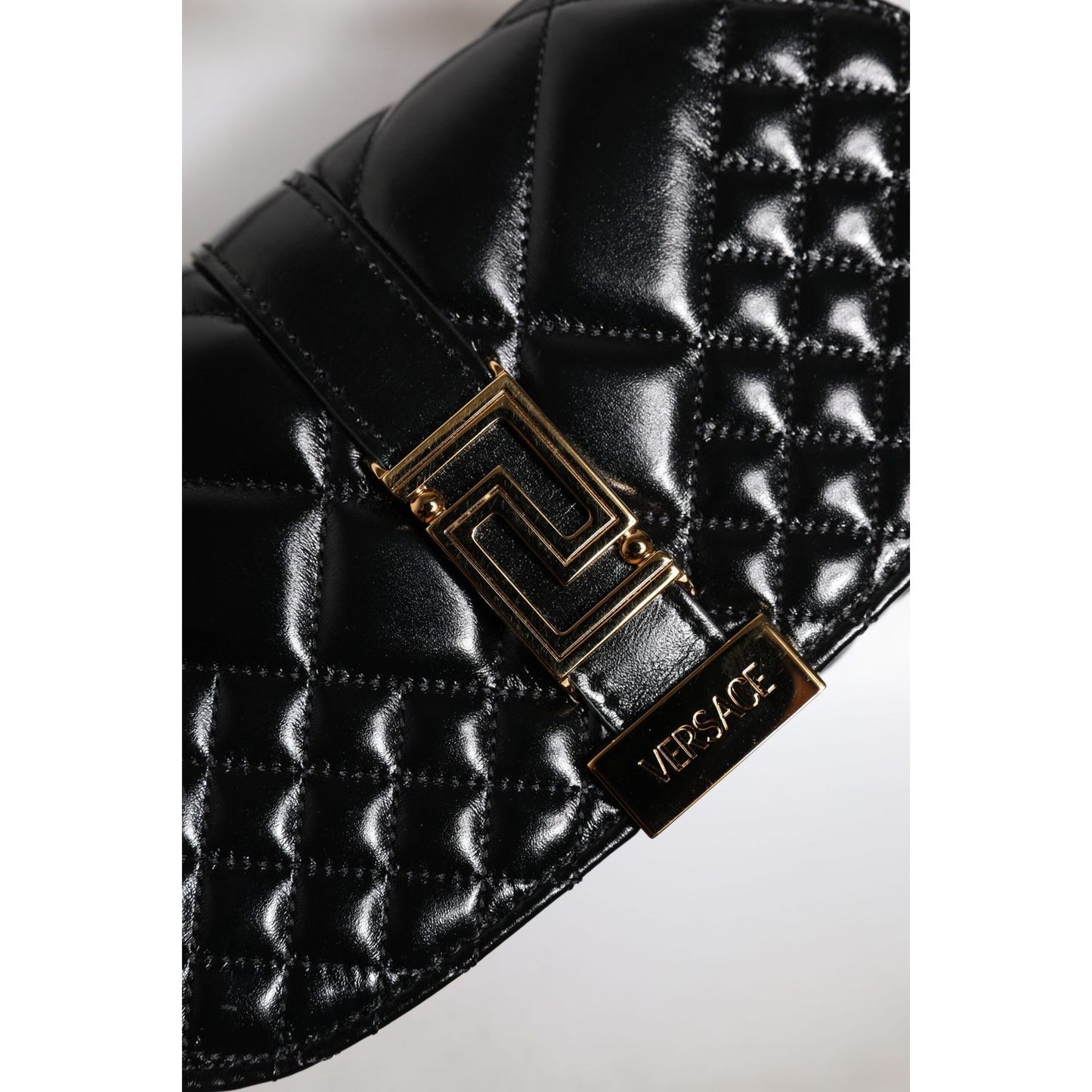 Versace Black Calf Leather Quilted Shoulder Strap Bag