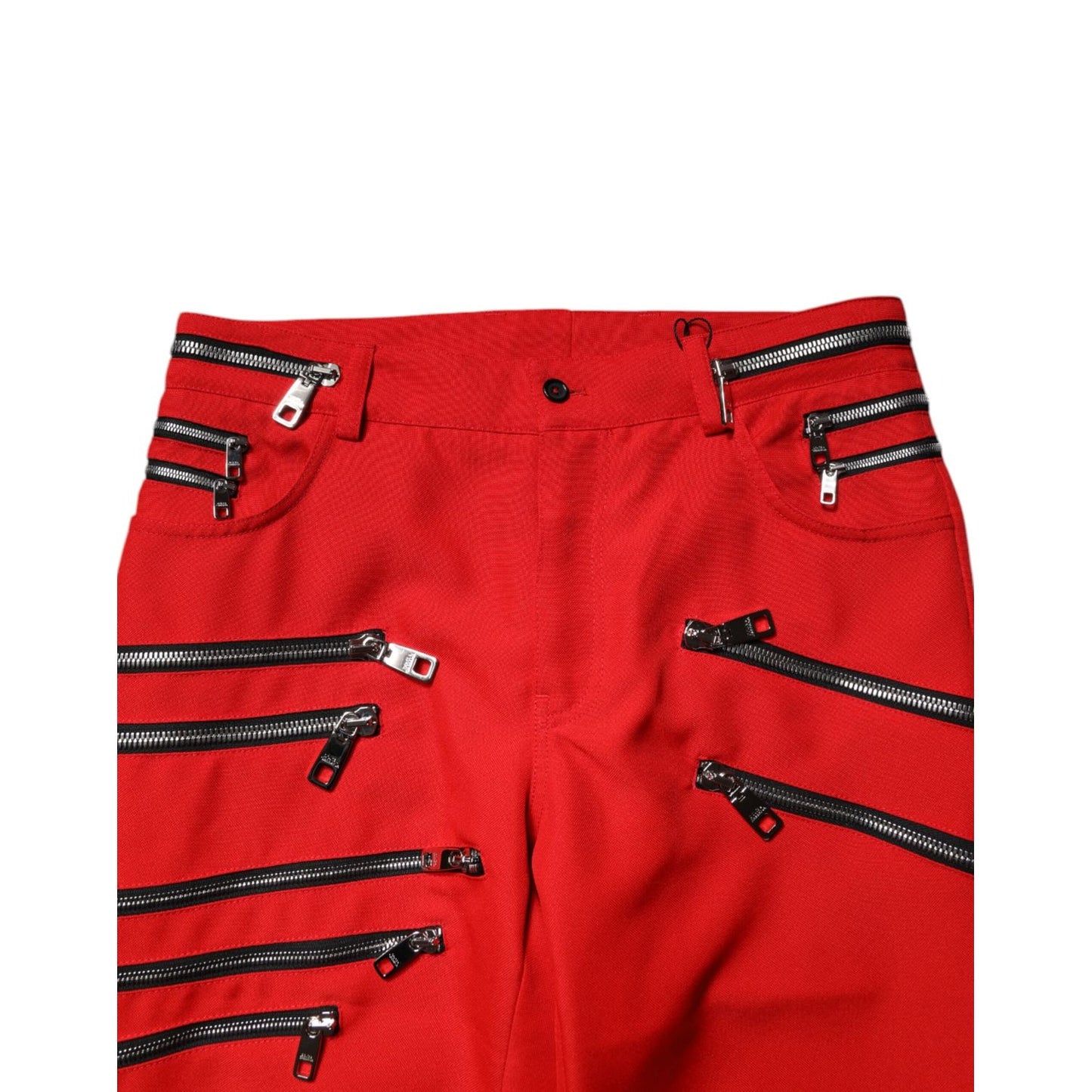 Dolce & Gabbana Red Zipper Embellished Straight Pants