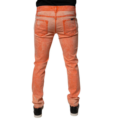 Dolce & Gabbana Orange Tie Dye Cotton Skinny Men Denim Jeans