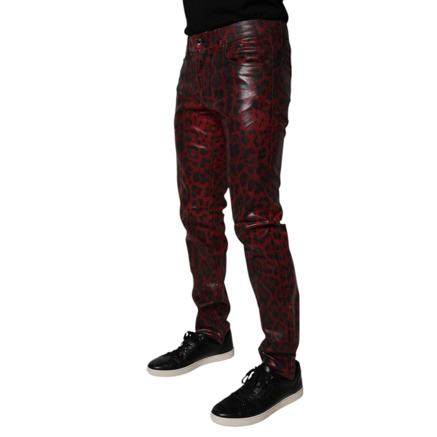 Dolce & Gabbana Red Leopard Cotton Skinny Men Denim Jeans
