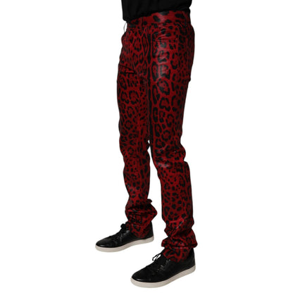 Dolce & Gabbana Red Leopard Cotton Slim Fit Denim Jeans