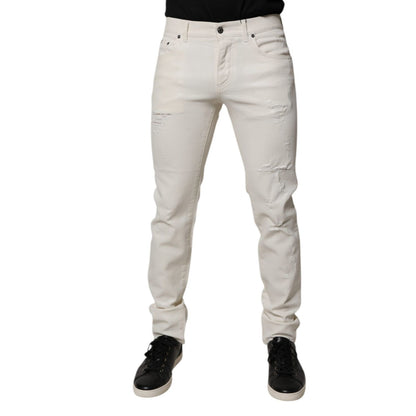 Dolce & Gabbana Off White Cotton Stretch Skinny Denim Jeans