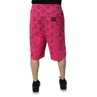 Dolce & Gabbana Pink Cotton Heart Print Bermuda Shorts