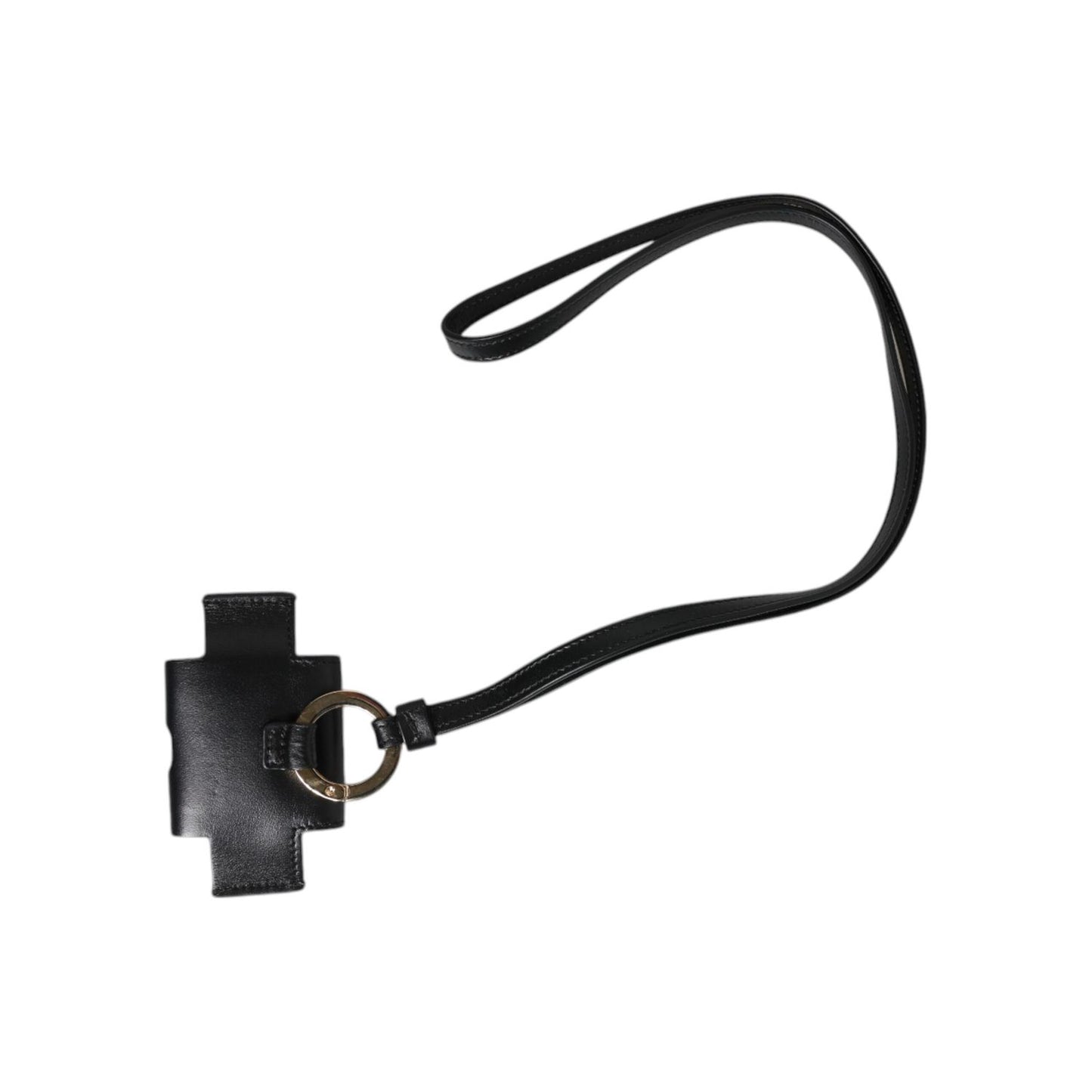 Dolce & Gabbana Black Leather Strap Gold Metal Logo Plaque Airpods Case