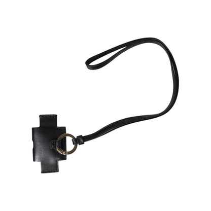 Dolce & Gabbana Black Leather Strap Gold Metal Logo Plaque Airpods Case