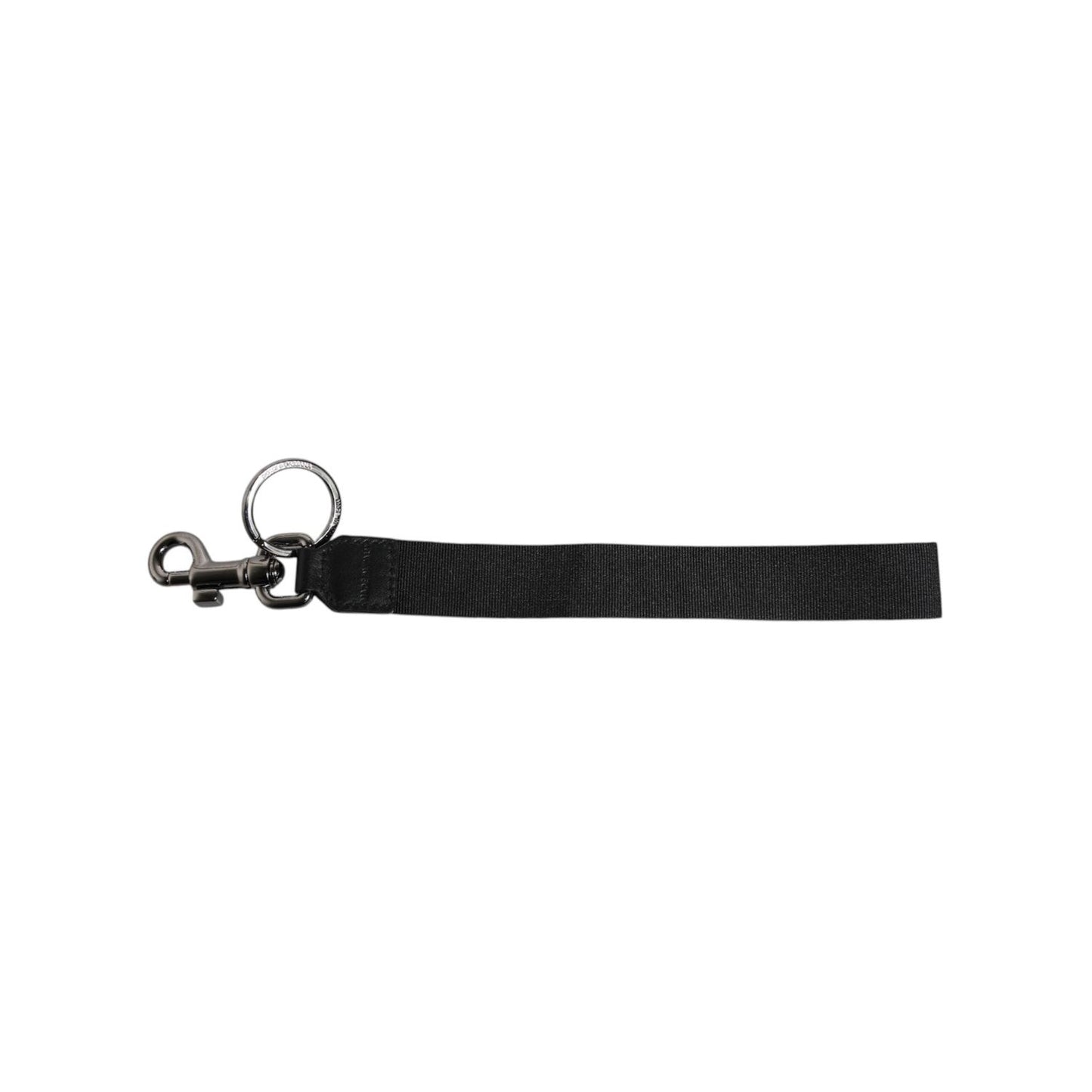 Dolce & Gabbana Black Logo Nylon Silver Brass Men Holder Keychain Keyring