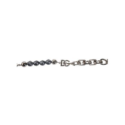 Dolce & Gabbana Silver Tone Chain Lobster Clasp Logo Gray Pearls Bracelet