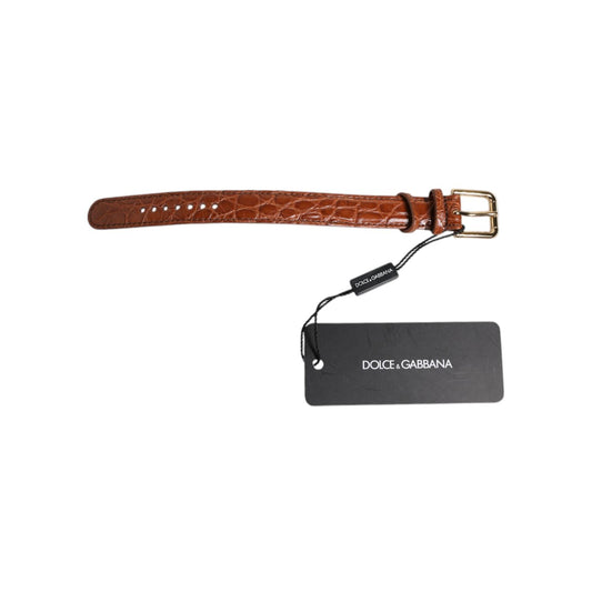 Dolce & Gabbana Brown Textured Leather Gold Metal Buckle Armband