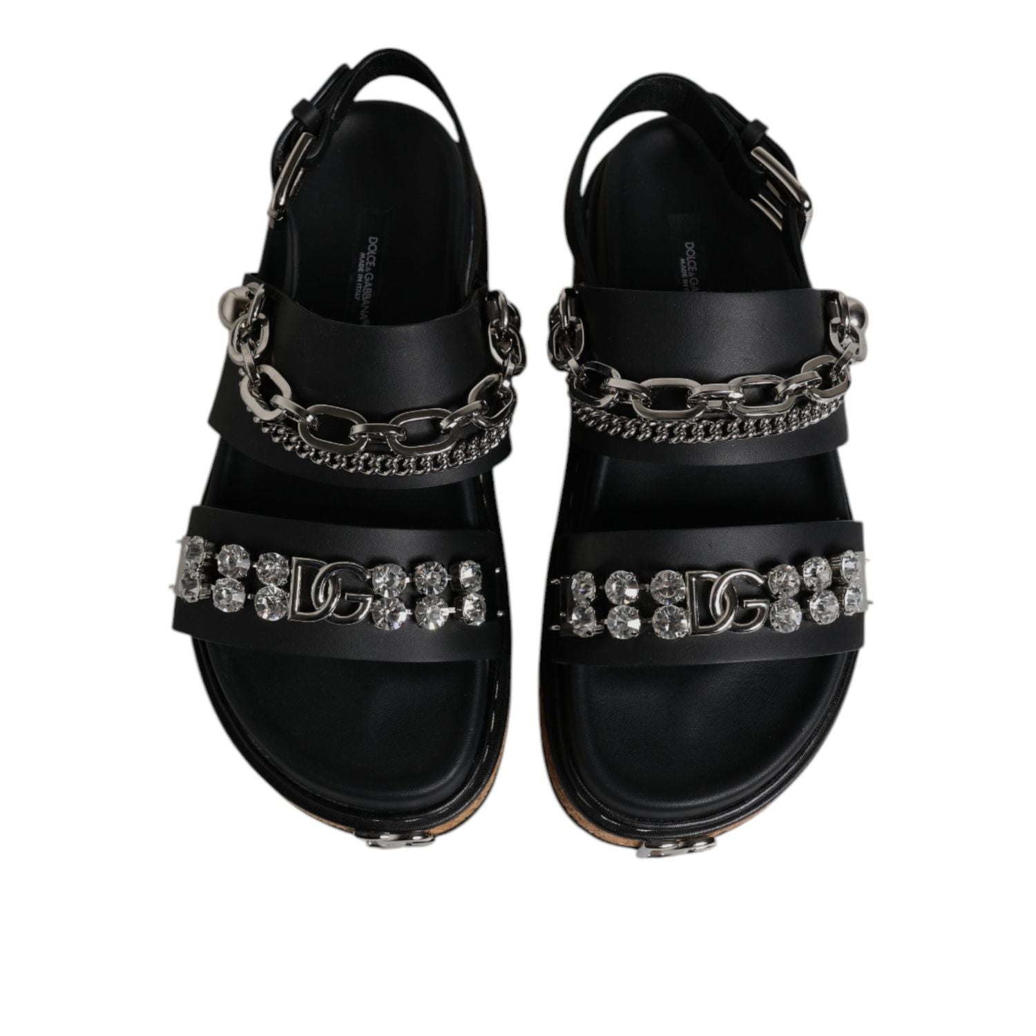 Dolce & Gabbana Black Crystal Embellish Strap Sandals Shoes
