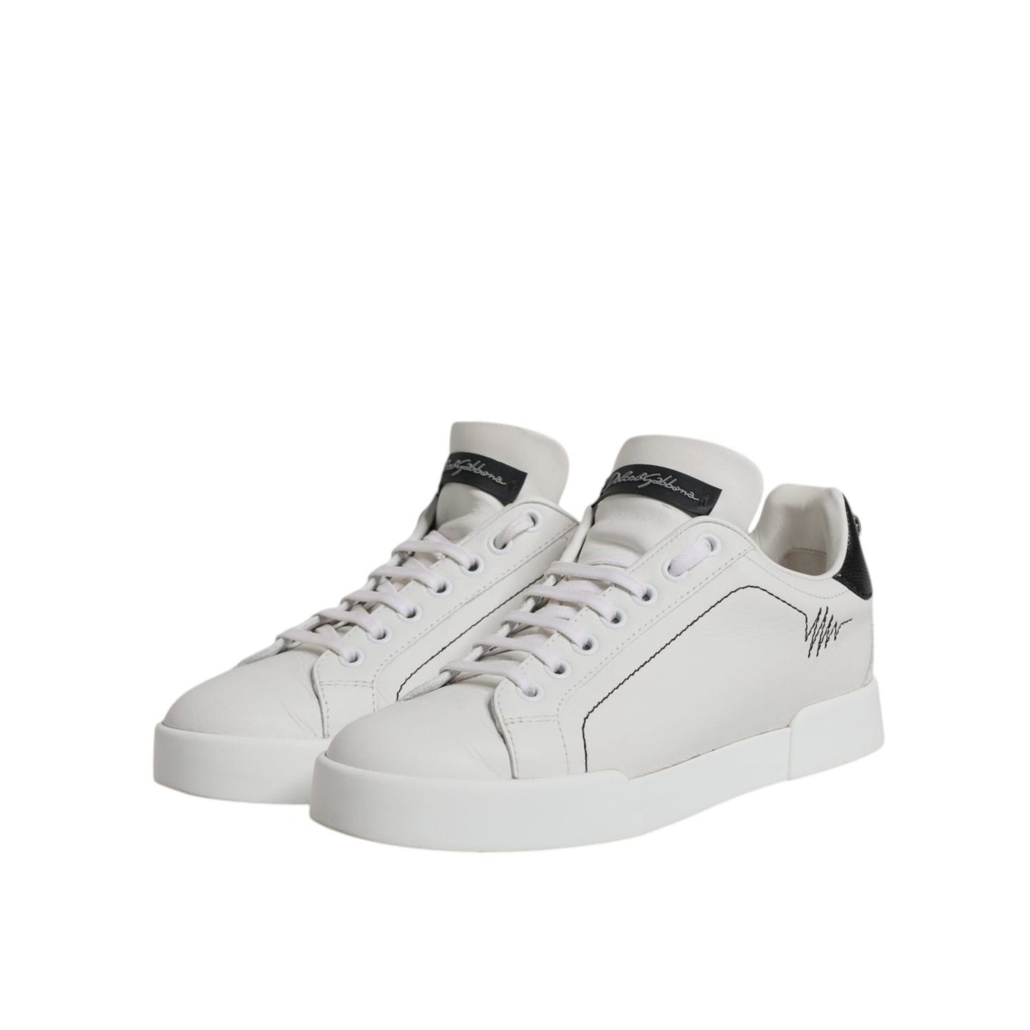 Dolce & Gabbana White Black Leather Low Top Sneakers Shoes