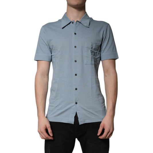 Dolce & Gabbana Blue Cotton Button Down Casual Men Polo Shirt