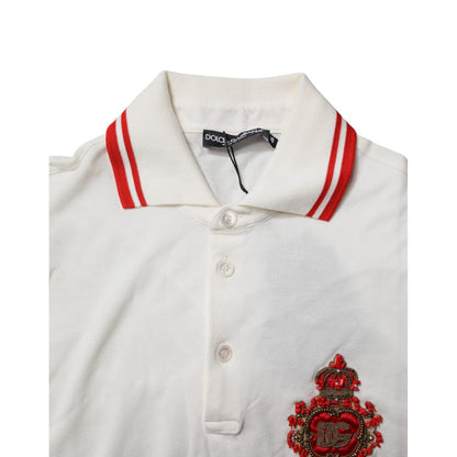 Dolce & Gabbana White Cotton Logo Collared Polo Men T-shirt