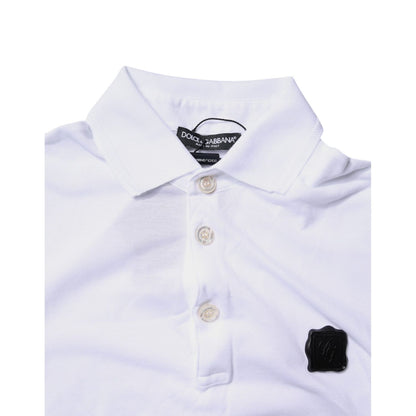 Dolce & Gabbana White Cotton Logo Collared Polo T-shirt