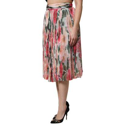 Dolce & Gabbana Multicolor Silk Floral High Waist Midi Skirt