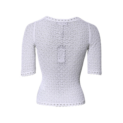 Dolce & Gabbana White Viscose Short Sleeve Crochet Top