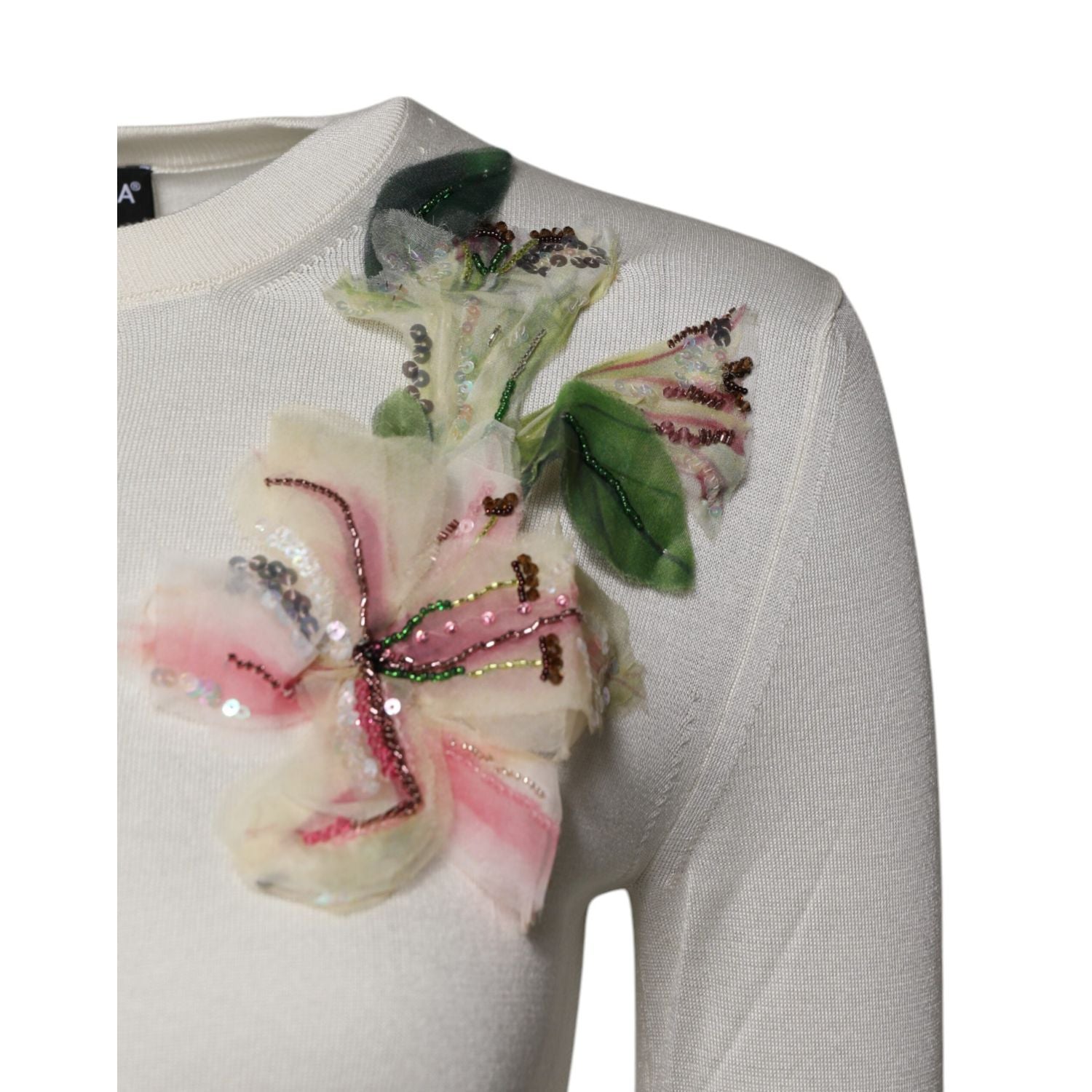 Dolce & Gabbana Cream Floral Silk Embellished Cardigan Sweater