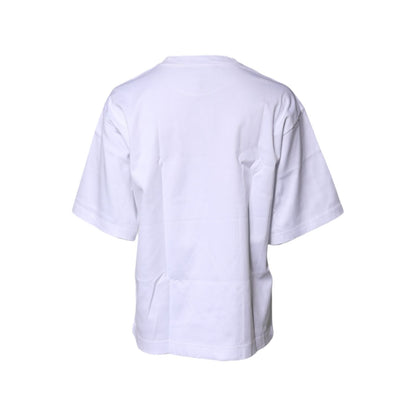 Dolce & Gabbana White Printed Cotton Round Neck Top T-shirt