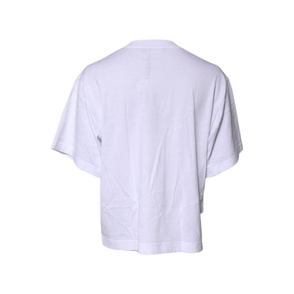 Dolce & Gabbana White Printed Round Neck Top Cotton T-shirt