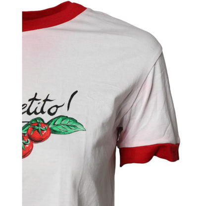 Dolce & Gabbana White Printed Round Neck Cropped Top T-shirt