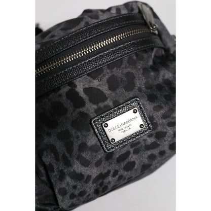 Dolce & Gabbana Black Gray Leopard DG Logo Belt Waist Fanny Pack Bag