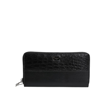 Dolce & Gabbana Black Leather Logo Plaque Zip Around Continental Wallet