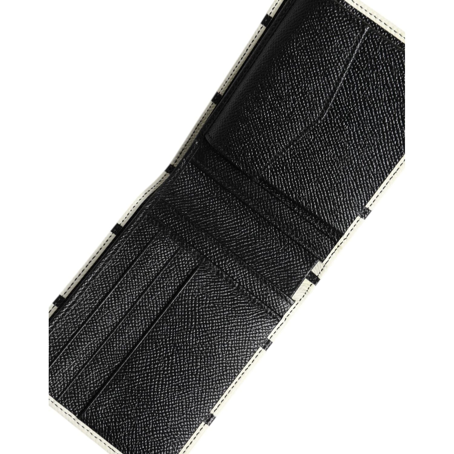 Dolce & Gabbana White Leather DG Crown Royals Bifold Card Holder Wallet