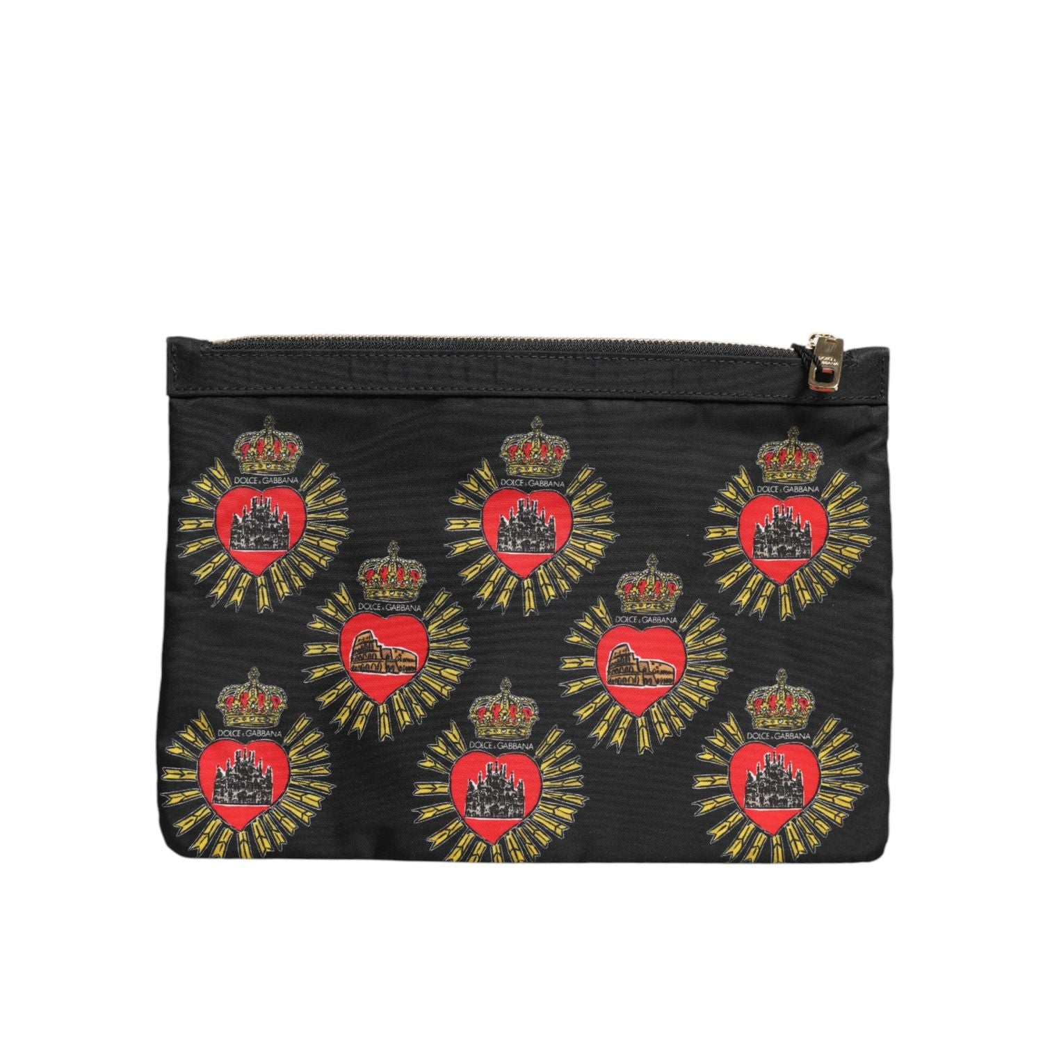 Dolce & Gabbana Black Red Nylon Sacred Heart Clutch Pouch Bag