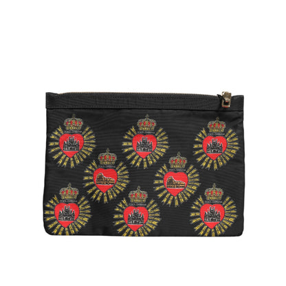 Dolce & Gabbana Black Red Nylon Sacred Heart Clutch Pouch Bag