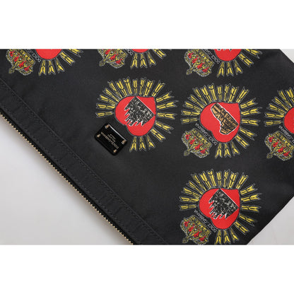 Dolce & Gabbana Black Red Nylon Sacred Heart Clutch Pouch Bag