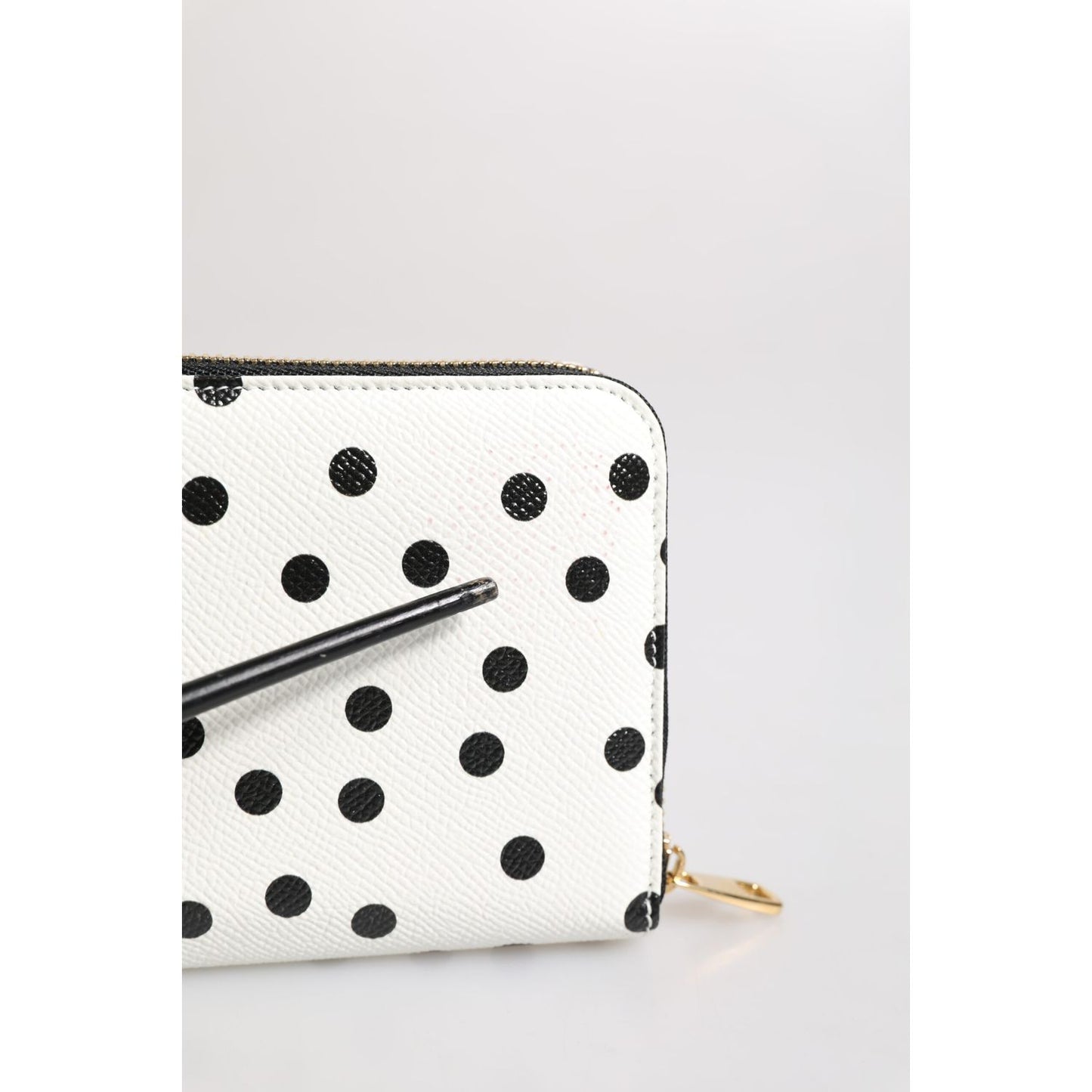 Dolce & Gabbana White Black Striped Leather Zip Around Continental Wallet