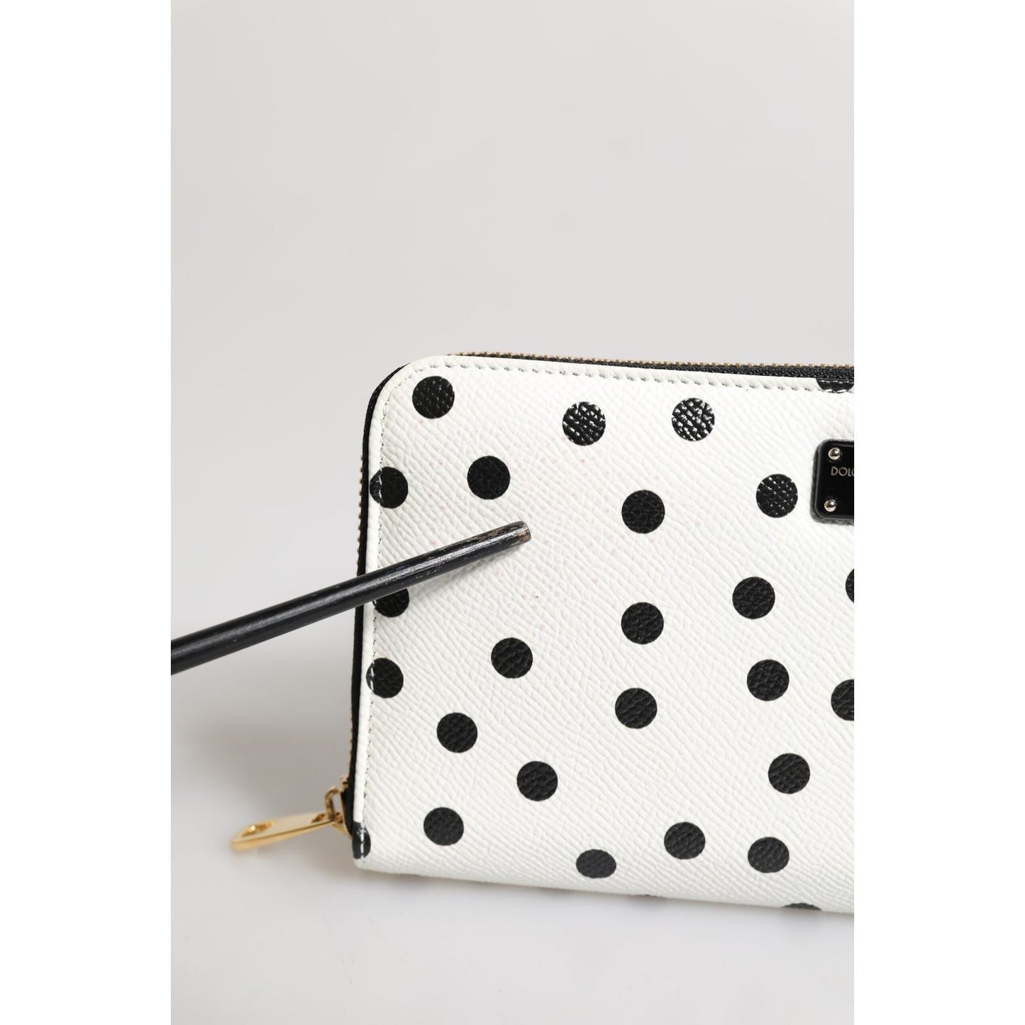 Dolce & Gabbana White Black Striped Leather Zip Around Continental Wallet