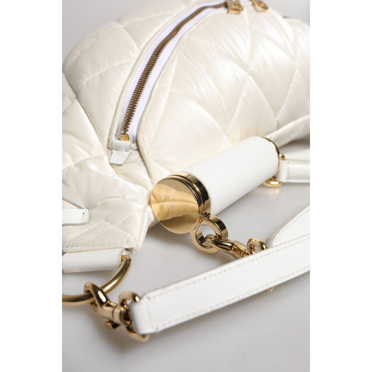 Dolce & Gabbana White Quilted Logo Plaque Belt Waist Fanny Pack Bag