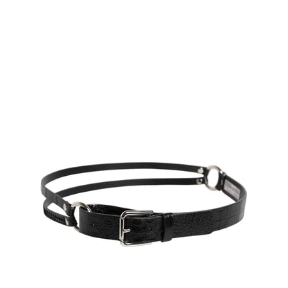 Dolce & Gabbana Black Exotic Leather Metal Logo Buckle Belt