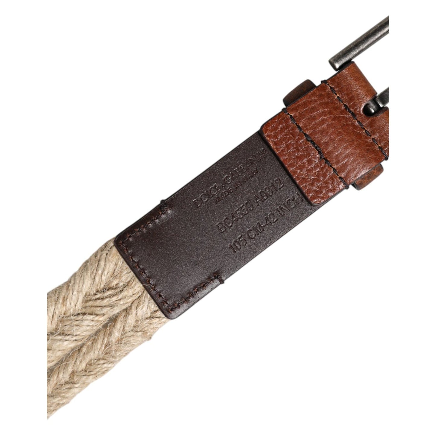 Dolce & Gabbana Brown Jute Leather Woven Metal Buckle Belt
