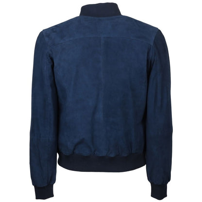 Emilio Romanelli Blue Calfskin Men Bomber Jacket