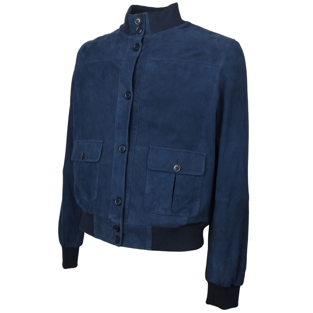 Emilio Romanelli Blue Calfskin Men Bomber Jacket