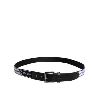 Dolce & Gabbana Black White Printed Metal Logo Buckle Belt