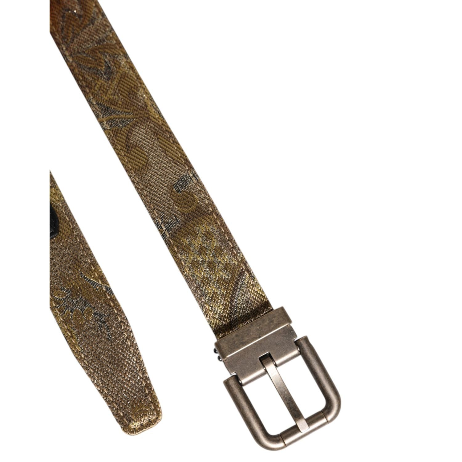 Dolce & Gabbana Gold Leather Jacquard Silver Metal Buckle Belt
