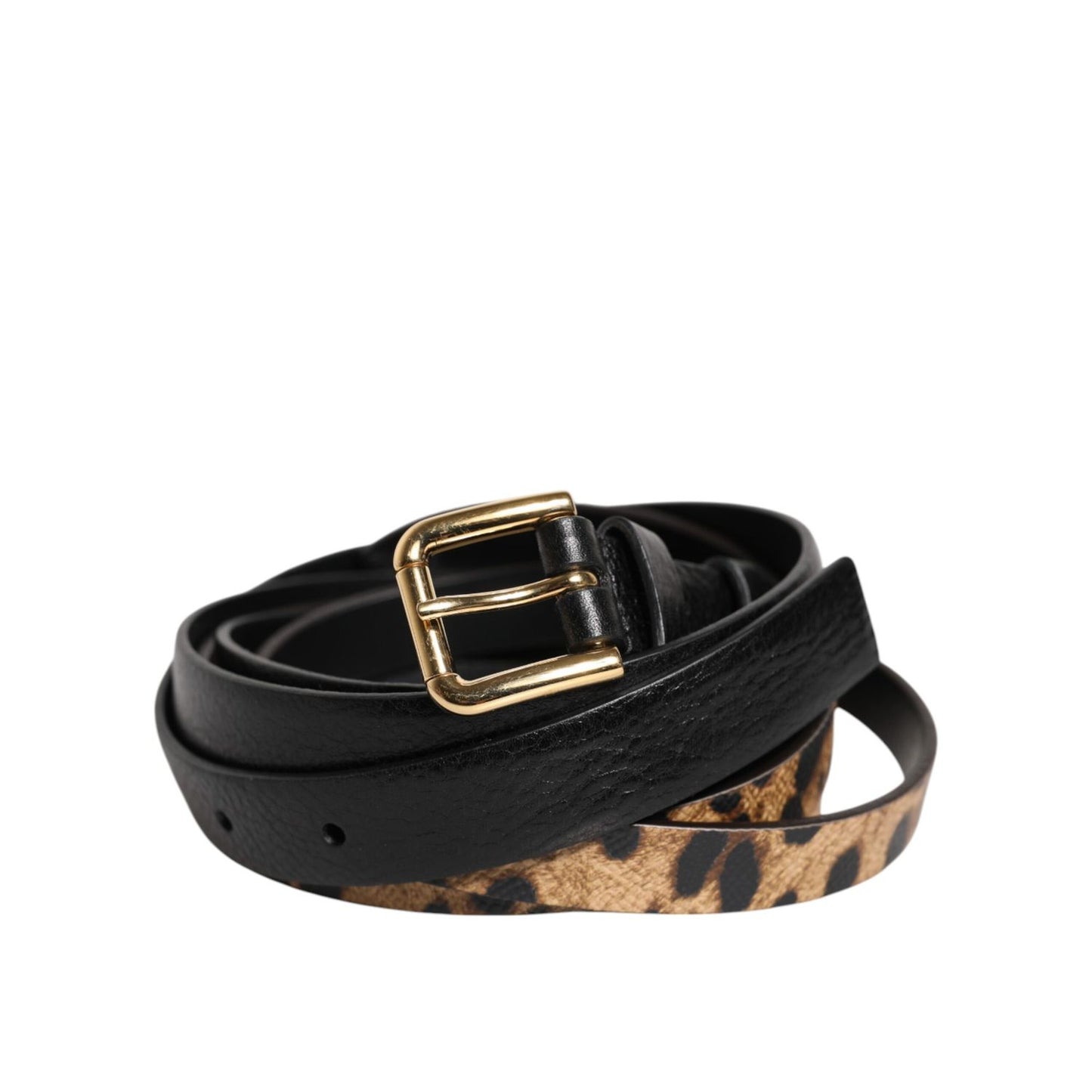 Dolce & Gabbana Black Leopard Classic Gold Metal Buckle Belt