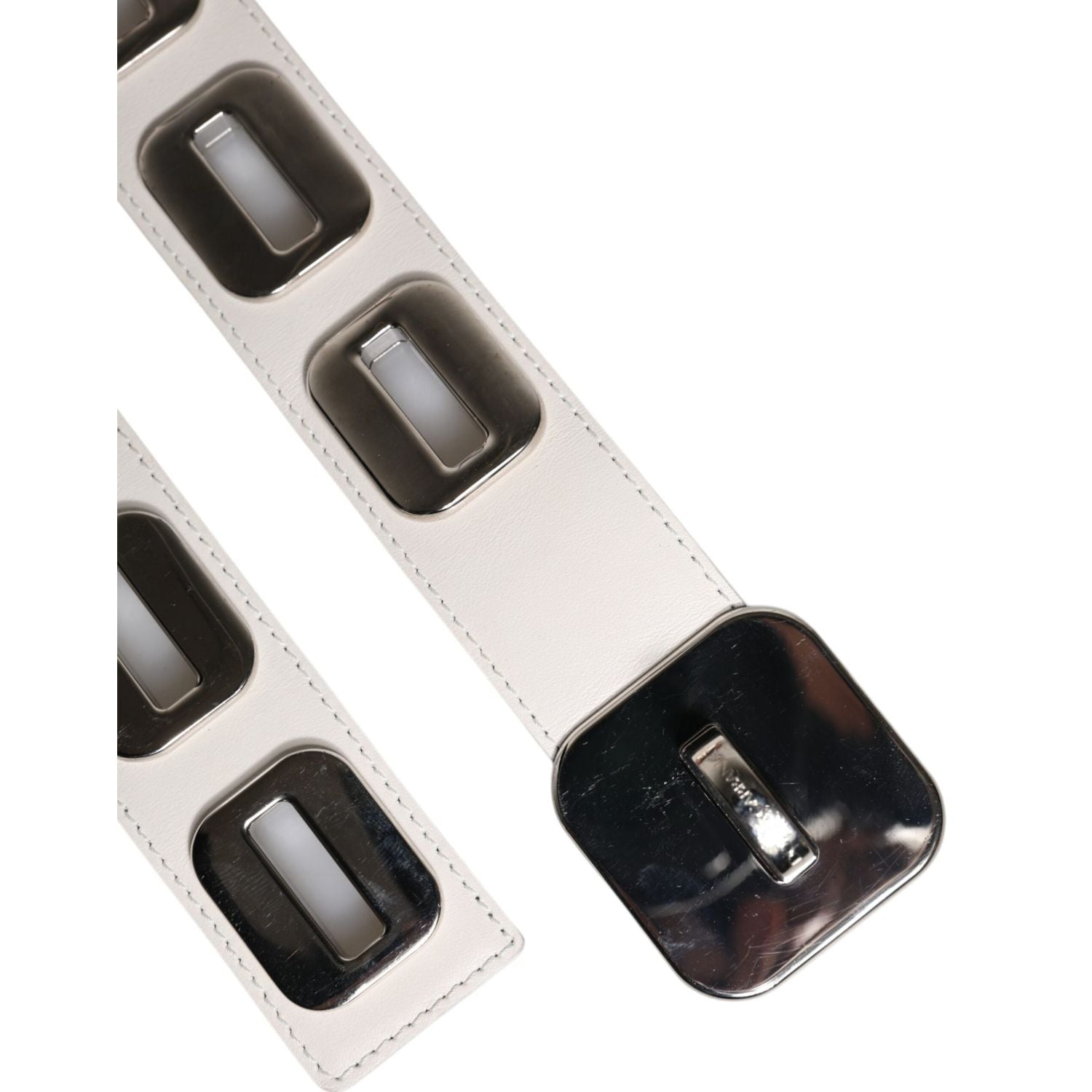 Dolce & Gabbana White Leather Gold Tone Rotating Buckle Belt