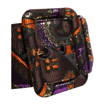 Dolce & Gabbana Multicolor Floral Jacquard Lurex Wide Waist Buckle Belt