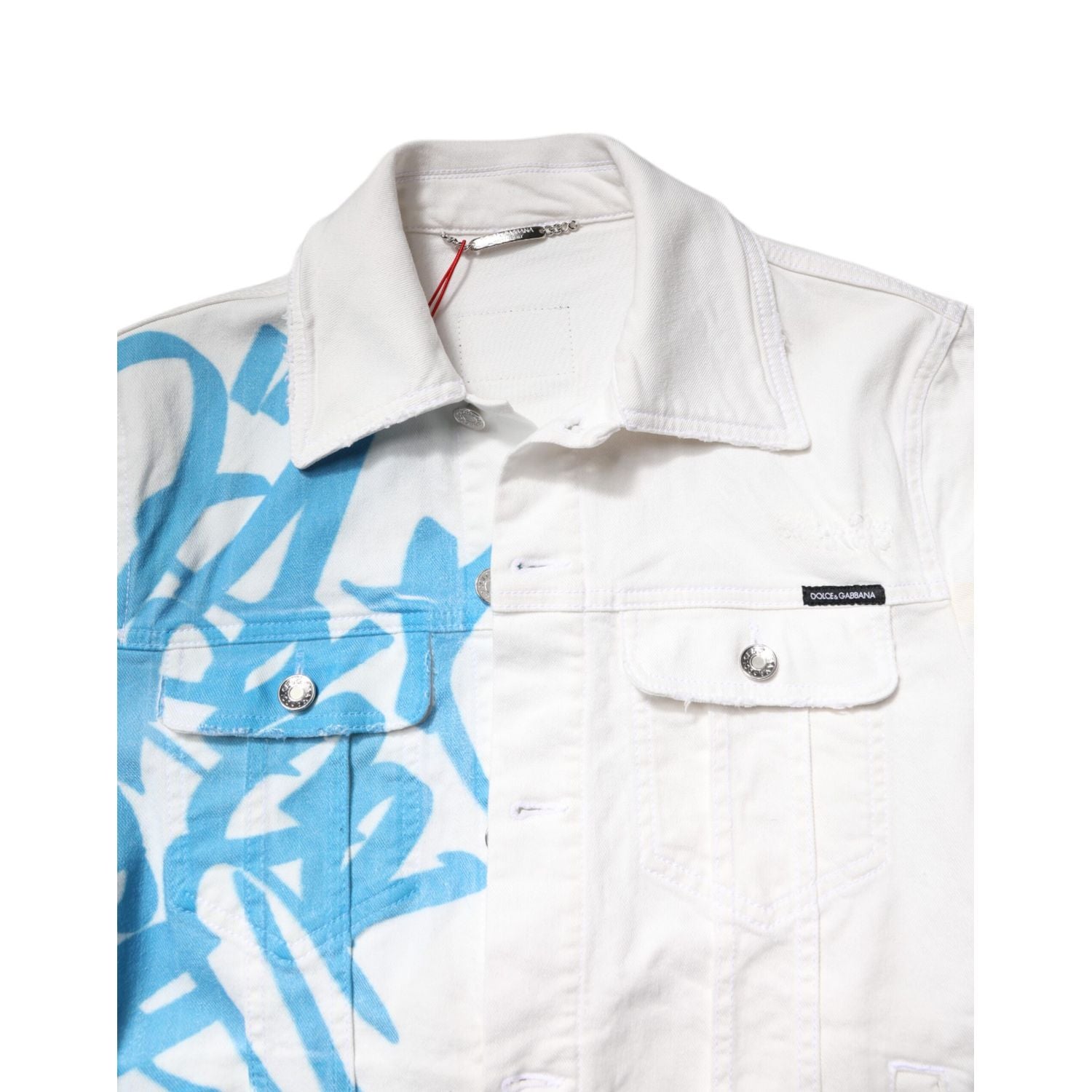 Dolce & Gabbana White Graffiti Cotton Stretch Denim Jacket