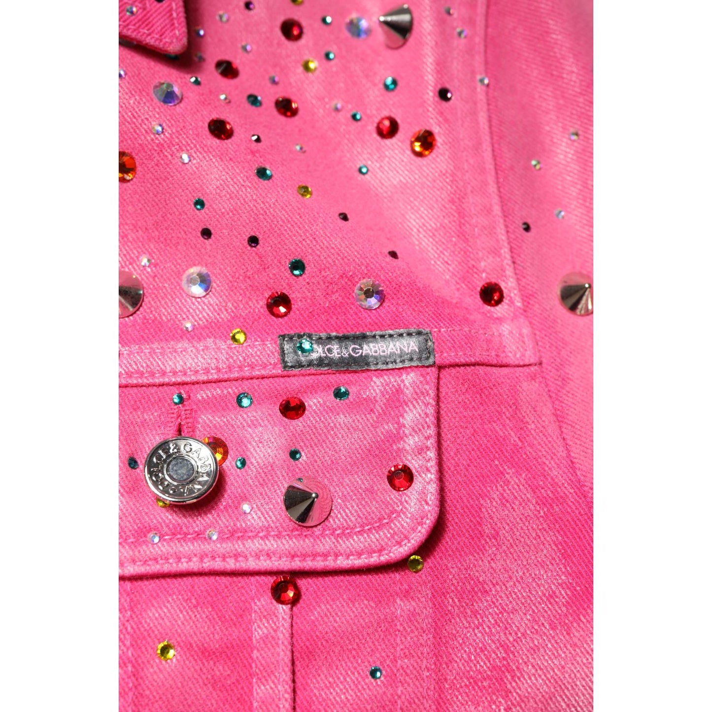 Dolce & Gabbana Pink Crystal Embellished Cotton Denim Jacket